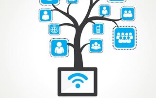 Visual model of a tree concept map to illustrate distance learning that starts from a computer to reach out to individual, parent and child, groups, parents, teacher, administrators. Utilizing video, camera, cell phone and the internet to communicate instruction