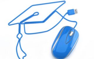 Wired computer mouse drawn in the shape of a graduation cap